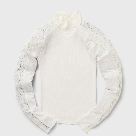 Free People Cream Lace Sleeve Blouse - Picture 9 of 12